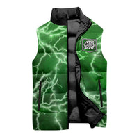 Personalized Darts Lightning Green Storm Sleeveless Puffer Jacket with Electric Energy Pattern and Dartboard Graphics - Wonder Print Shop