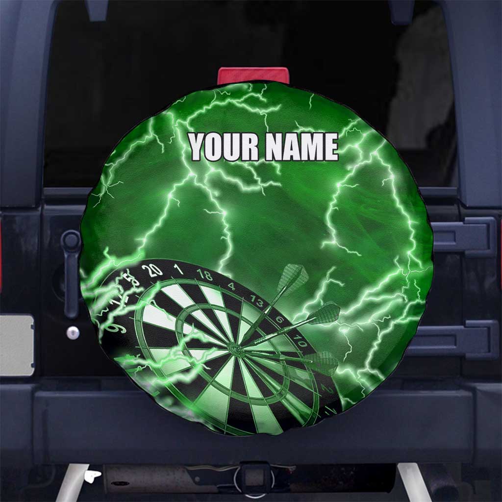 Personalized Darts Lightning Green Storm Spare Tire Cover with Electric Energy Pattern and Dartboard Graphics - Wonder Print Shop