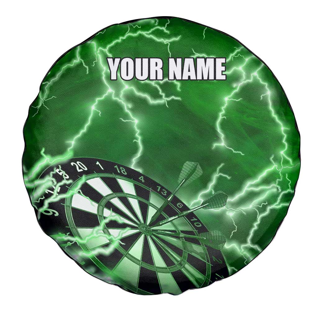 Personalized Darts Lightning Green Storm Spare Tire Cover with Electric Energy Pattern and Dartboard Graphics - Wonder Print Shop