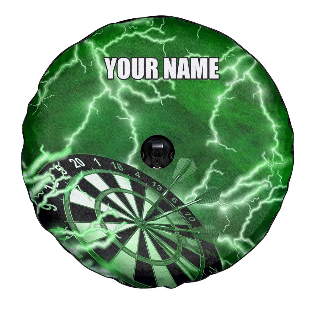 Personalized Darts Lightning Green Storm Spare Tire Cover with Electric Energy Pattern and Dartboard Graphics - Wonder Print Shop