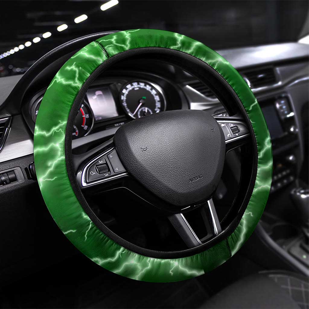 Darts Lightning Green Storm Steering Wheel Cover with Electric Energy Pattern and Dartboard Graphics - Wonder Print Shop