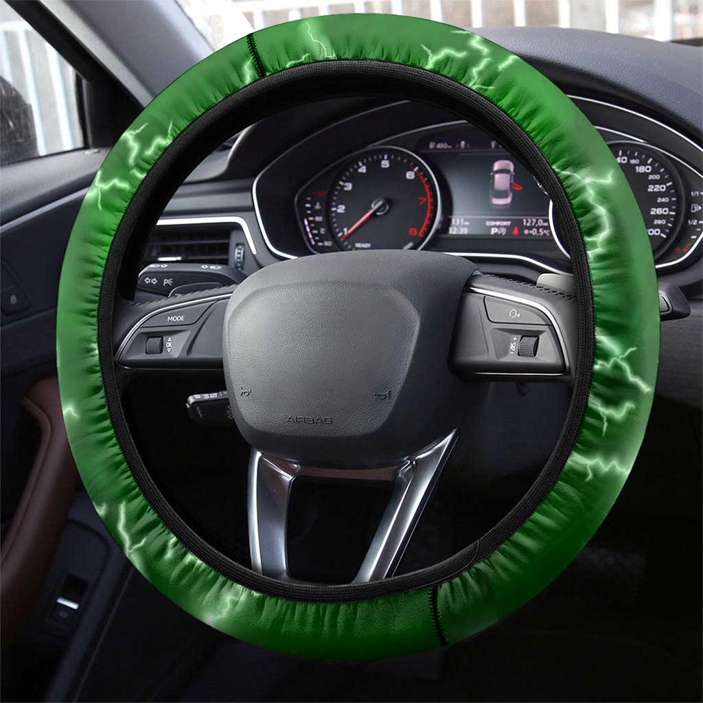 Darts Lightning Green Storm Steering Wheel Cover with Electric Energy Pattern and Dartboard Graphics - Wonder Print Shop