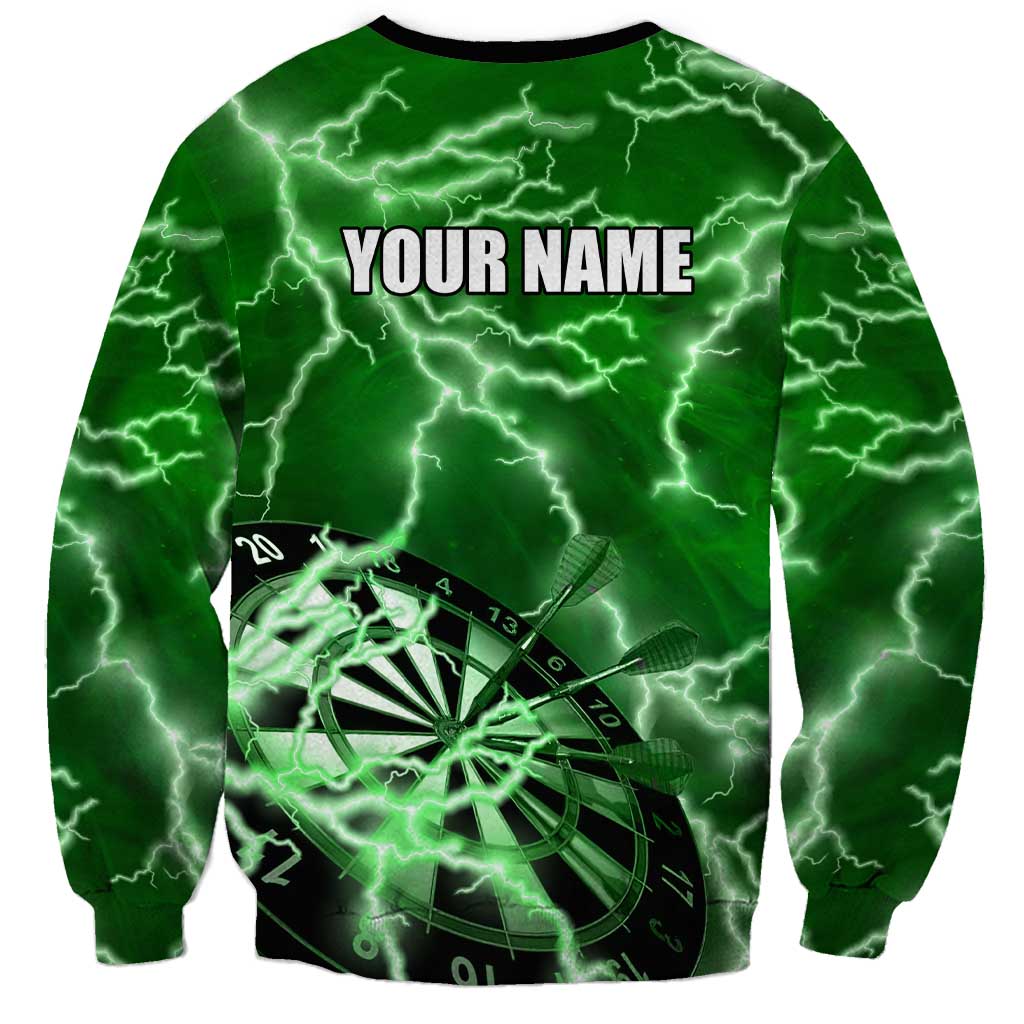 Personalized Darts Lightning Green Storm Sweatshirt with Electric Energy Pattern and Dartboard Graphics - Wonder Print Shop