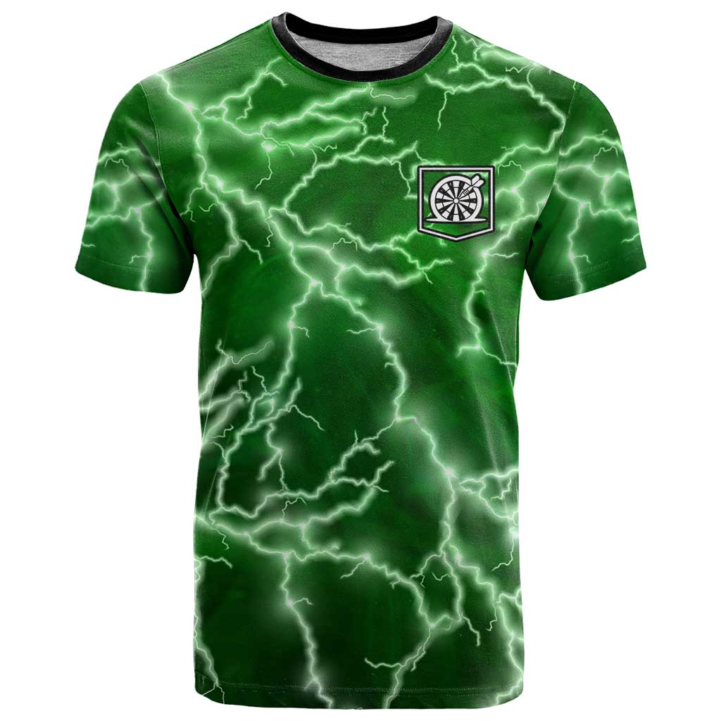 Personalized Darts Lightning Green Storm T Shirt with Electric Energy Pattern and Dartboard Graphics - Wonder Print Shop
