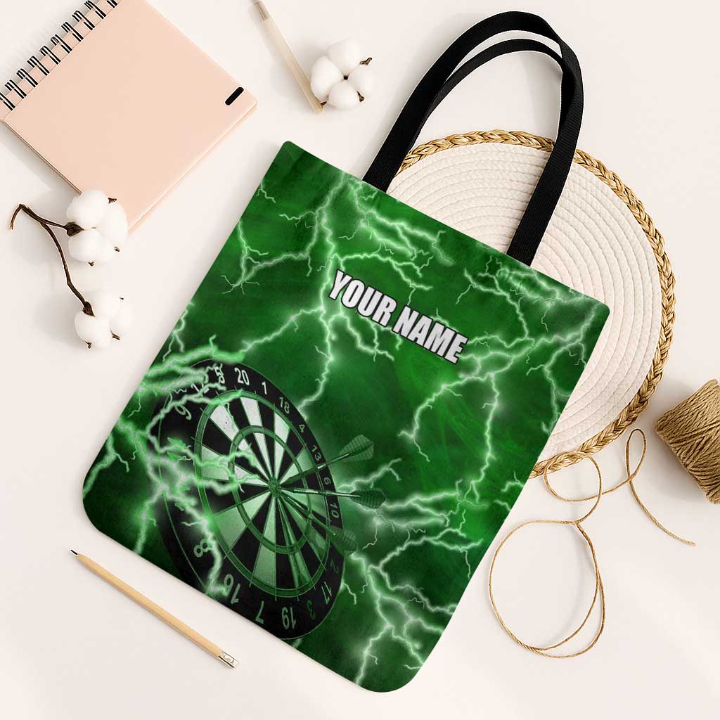 Personalized Darts Lightning Green Storm Tote Bag with Electric Energy Pattern and Dartboard Graphics - Wonder Print Shop