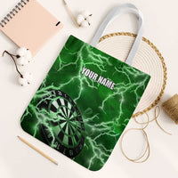 Personalized Darts Lightning Green Storm Tote Bag with Electric Energy Pattern and Dartboard Graphics - Wonder Print Shop