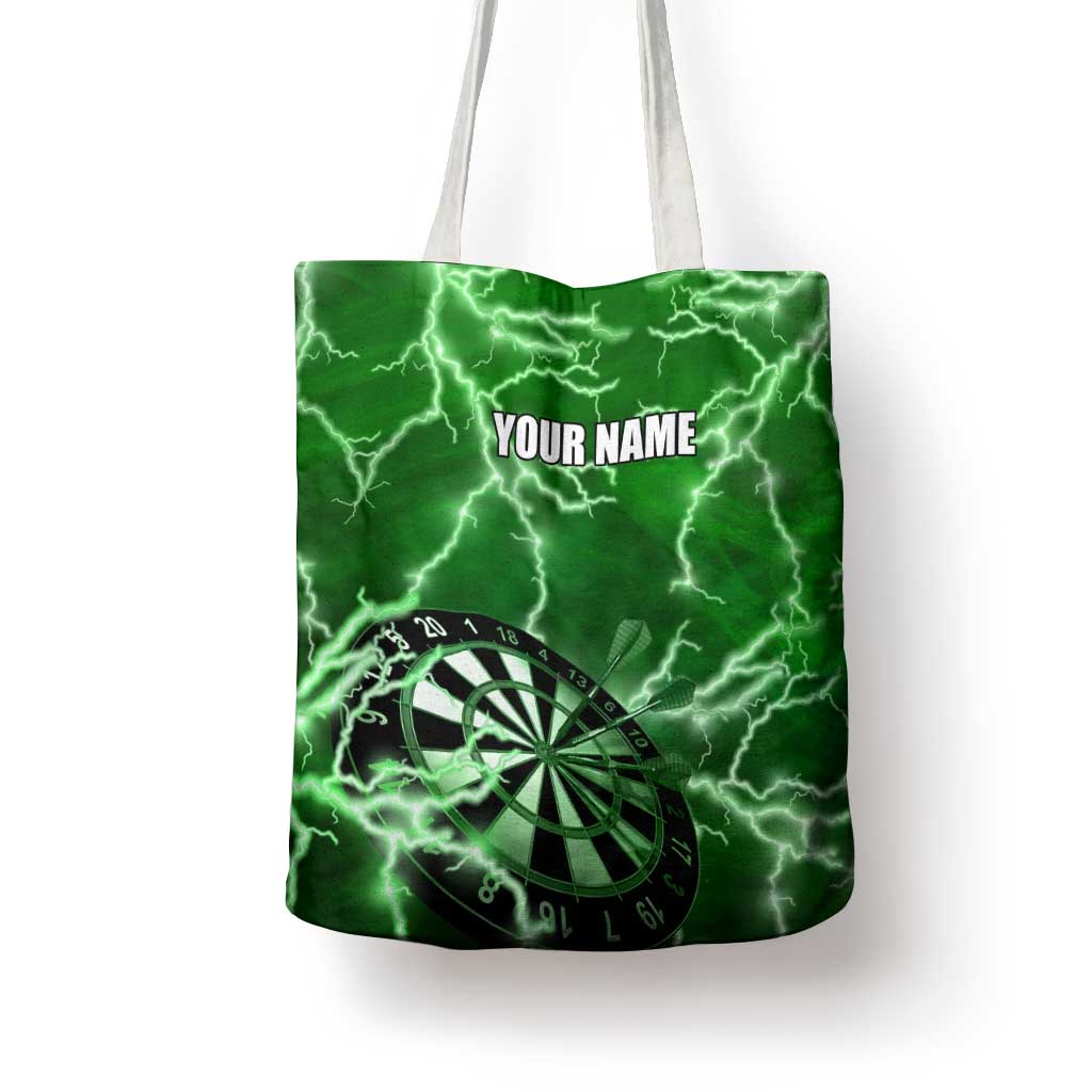 Personalized Darts Lightning Green Storm Tote Bag with Electric Energy Pattern and Dartboard Graphics - Wonder Print Shop