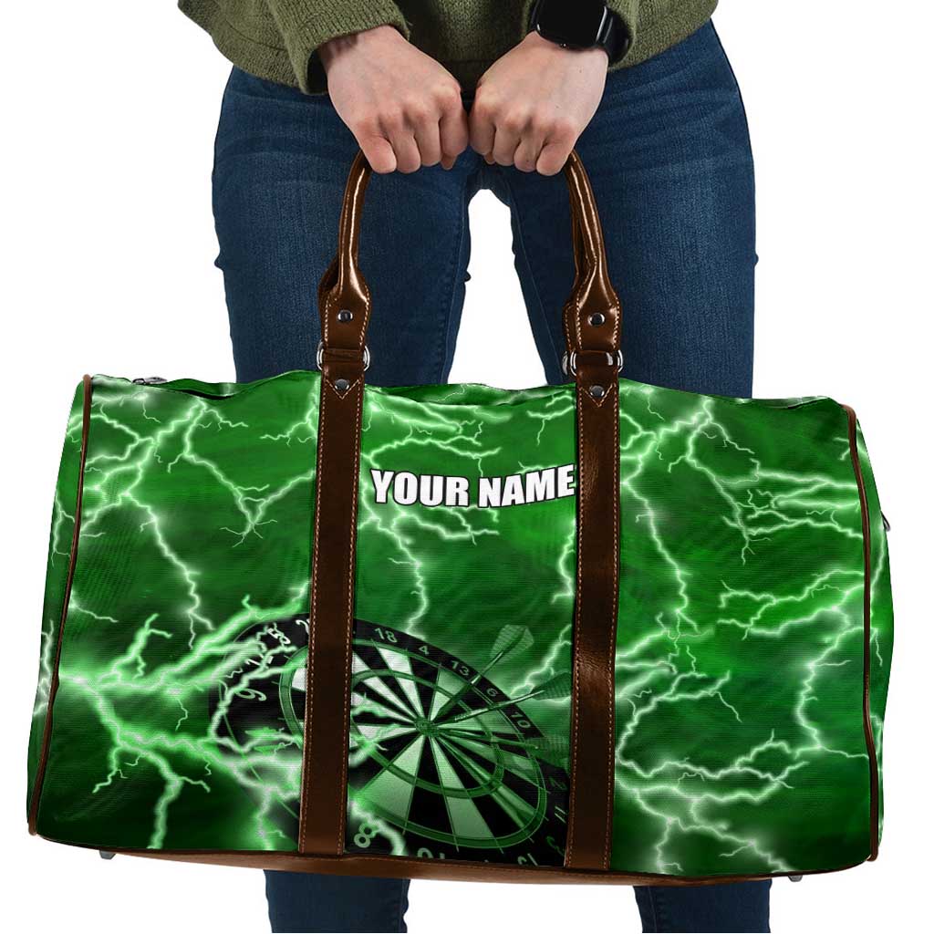 Personalized Darts Lightning Green Storm Travel Bag with Electric Energy Pattern and Dartboard Graphics - Wonder Print Shop