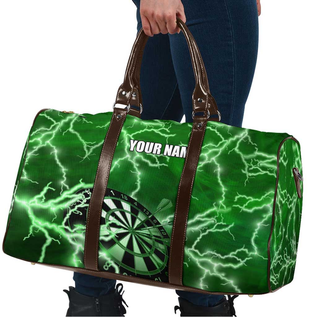 Personalized Darts Lightning Green Storm Travel Bag with Electric Energy Pattern and Dartboard Graphics - Wonder Print Shop