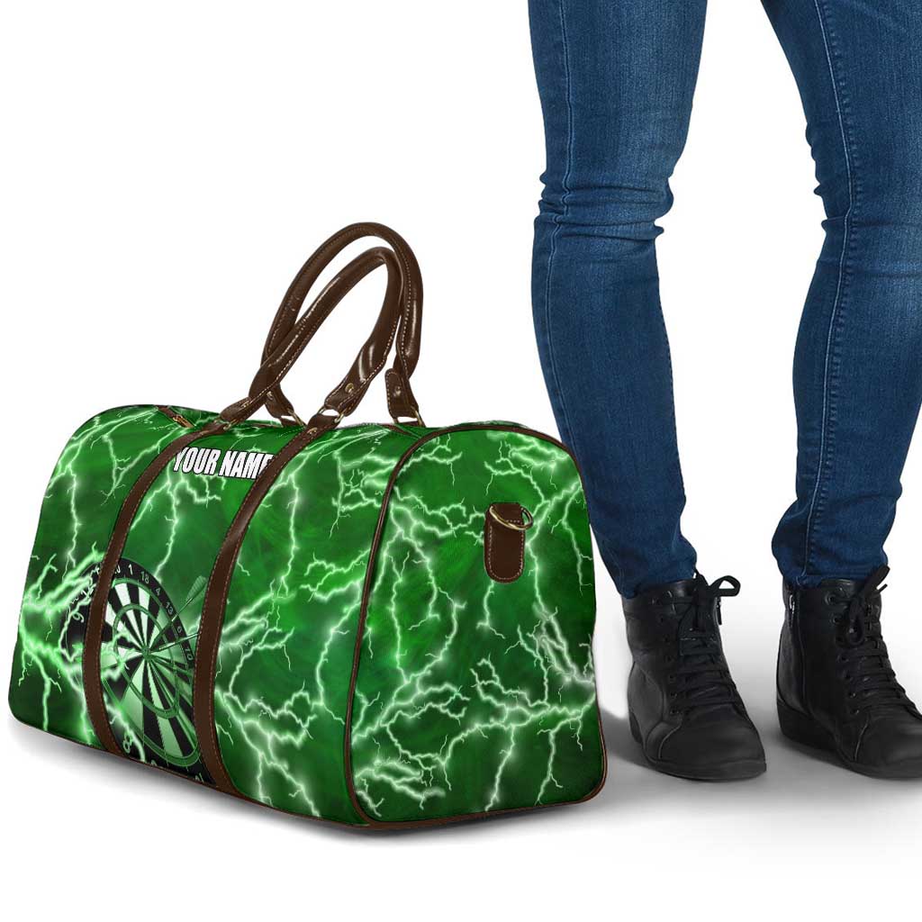 Personalized Darts Lightning Green Storm Travel Bag with Electric Energy Pattern and Dartboard Graphics - Wonder Print Shop
