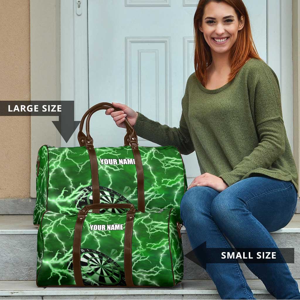 Personalized Darts Lightning Green Storm Travel Bag with Electric Energy Pattern and Dartboard Graphics - Wonder Print Shop