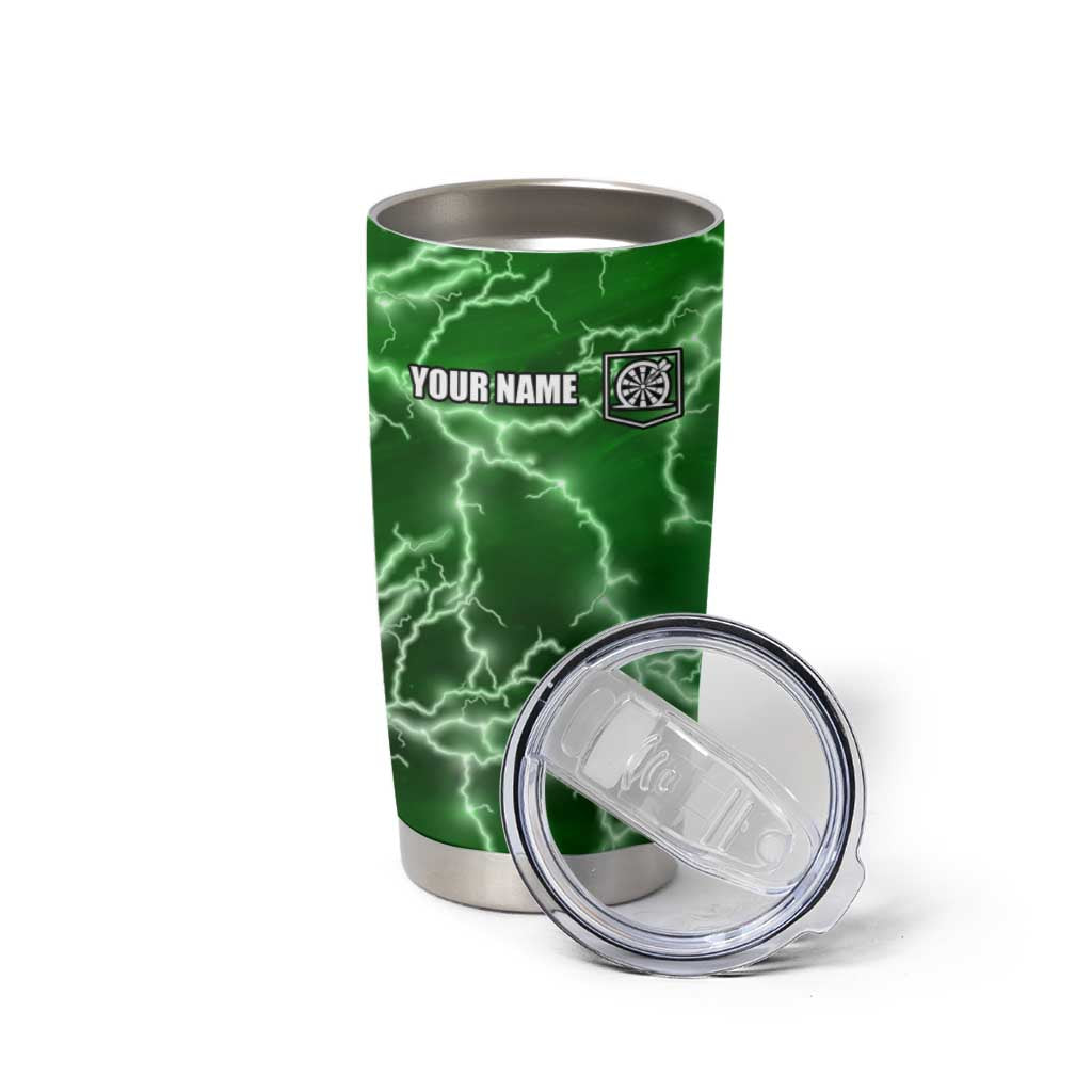 Personalized Darts Lightning Green Storm Tumbler Cup with Electric Energy Pattern and Dartboard Graphics - Wonder Print Shop