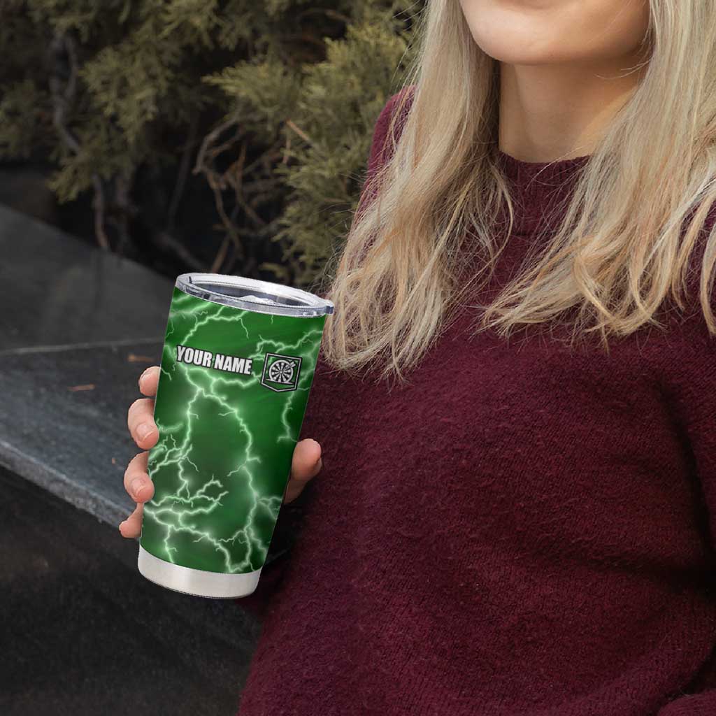 Personalized Darts Lightning Green Storm Tumbler Cup with Electric Energy Pattern and Dartboard Graphics - Wonder Print Shop