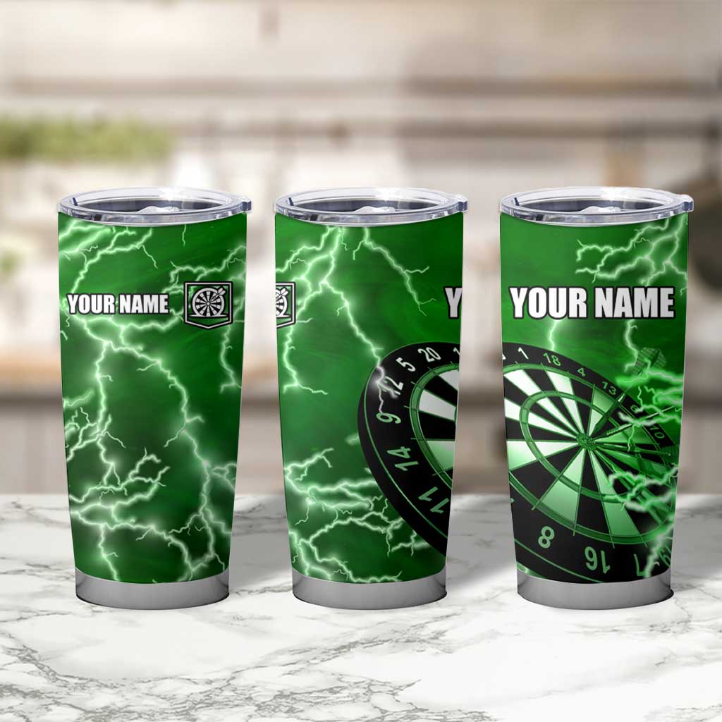 Personalized Darts Lightning Green Storm Tumbler Cup with Electric Energy Pattern and Dartboard Graphics - Wonder Print Shop