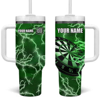 Personalized Darts Lightning Green Storm Tumbler With Handle with Electric Energy Pattern and Dartboard Graphics - Wonder Print Shop