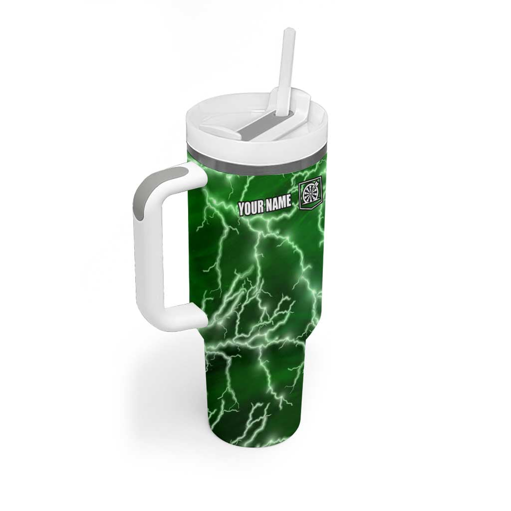 Personalized Darts Lightning Green Storm Tumbler With Handle with Electric Energy Pattern and Dartboard Graphics - Wonder Print Shop