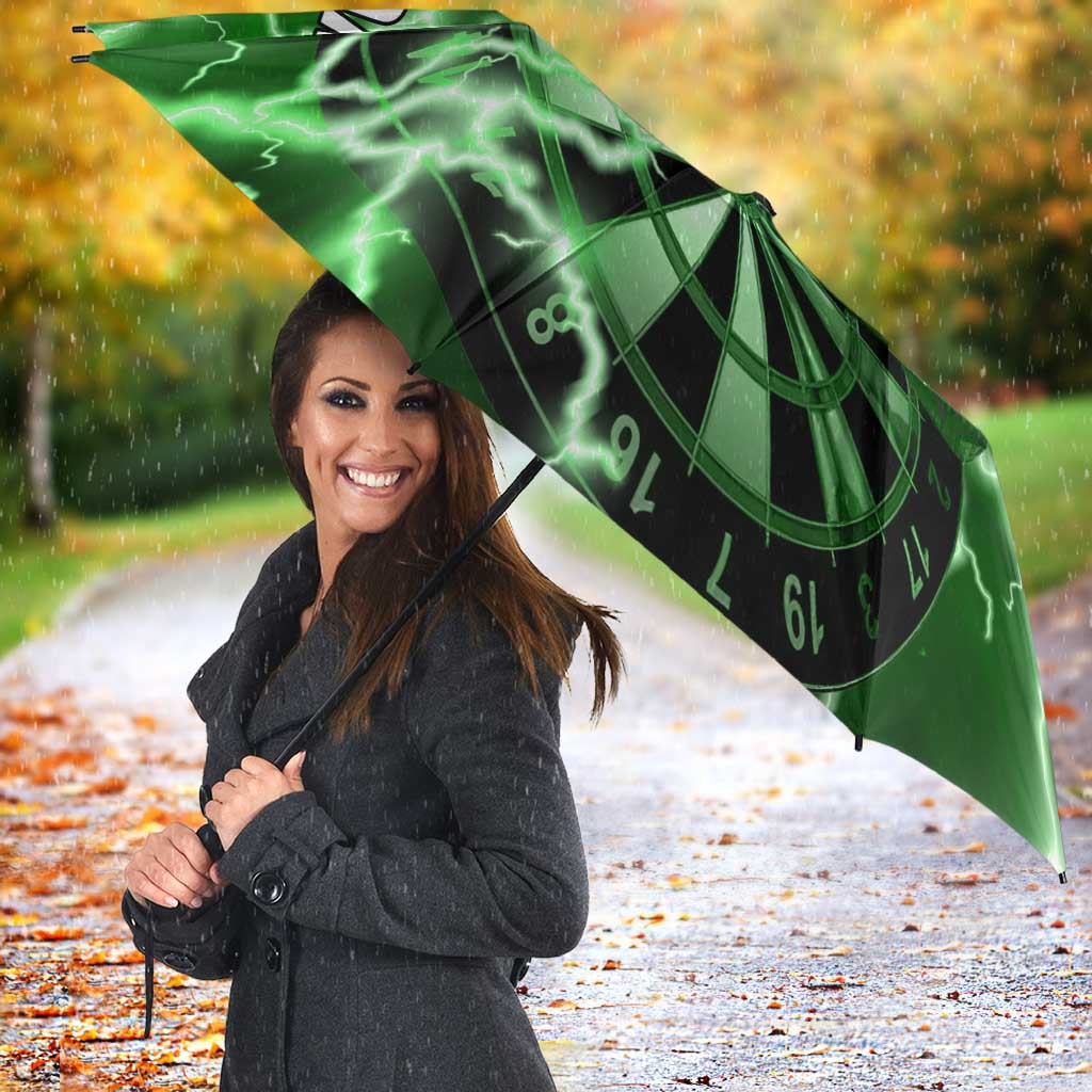 Personalized Darts Lightning Green Storm Umbrella with Electric Energy Pattern and Dartboard Graphics - Wonder Print Shop