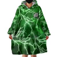 Personalized Darts Lightning Green Storm Wearable Blanket Hoodie with Electric Energy Pattern and Dartboard Graphics - Wonder Print Shop