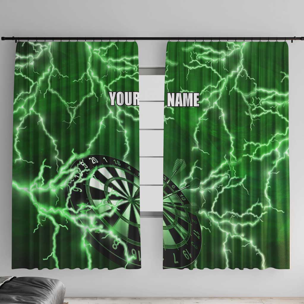 Personalized Darts Lightning Green Storm Window Curtain with Electric Energy Pattern and Dartboard Graphics - Wonder Print Shop