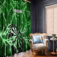 Personalized Darts Lightning Green Storm Window Curtain with Electric Energy Pattern and Dartboard Graphics - Wonder Print Shop