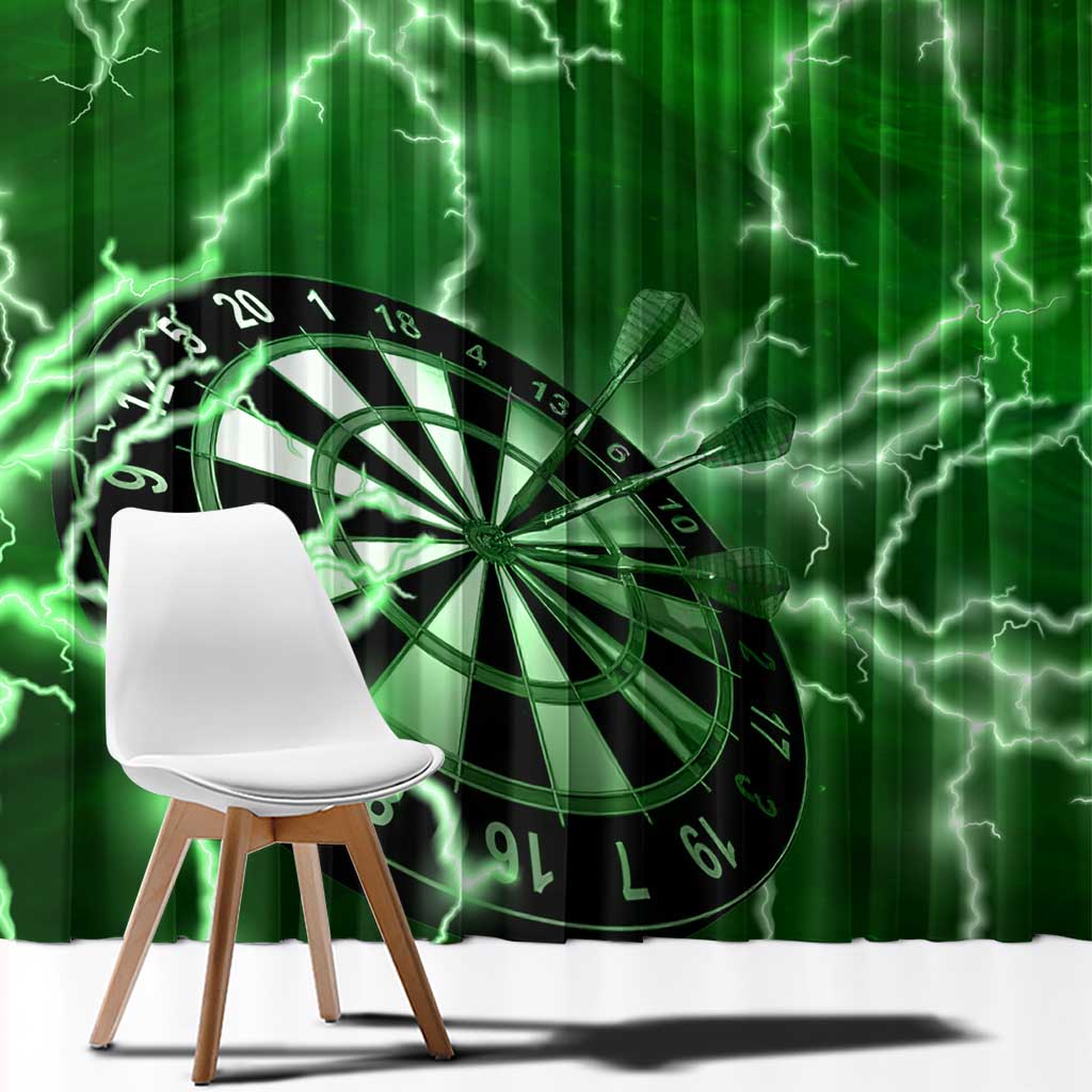 Personalized Darts Lightning Green Storm Window Curtain with Electric Energy Pattern and Dartboard Graphics - Wonder Print Shop