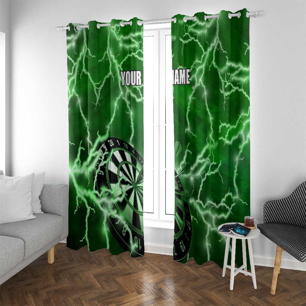 Personalized Darts Lightning Green Storm Window Curtain with Electric Energy Pattern and Dartboard Graphics - Wonder Print Shop