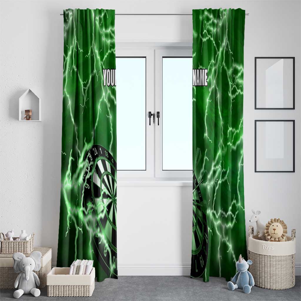 Personalized Darts Lightning Green Storm Window Curtain with Electric Energy Pattern and Dartboard Graphics - Wonder Print Shop