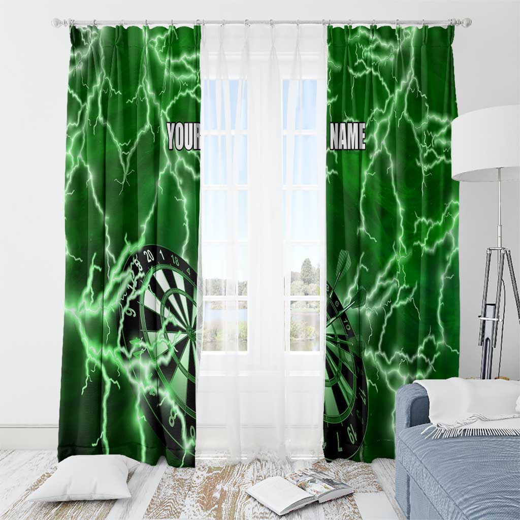 Personalized Darts Lightning Green Storm Window Curtain with Electric Energy Pattern and Dartboard Graphics - Wonder Print Shop