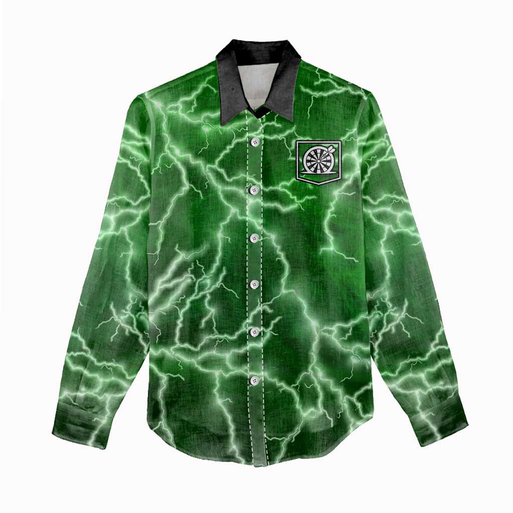 Personalized Darts Lightning Green Storm Women Casual Shirt with Electric Energy Pattern and Dartboard Graphics - Wonder Print Shop