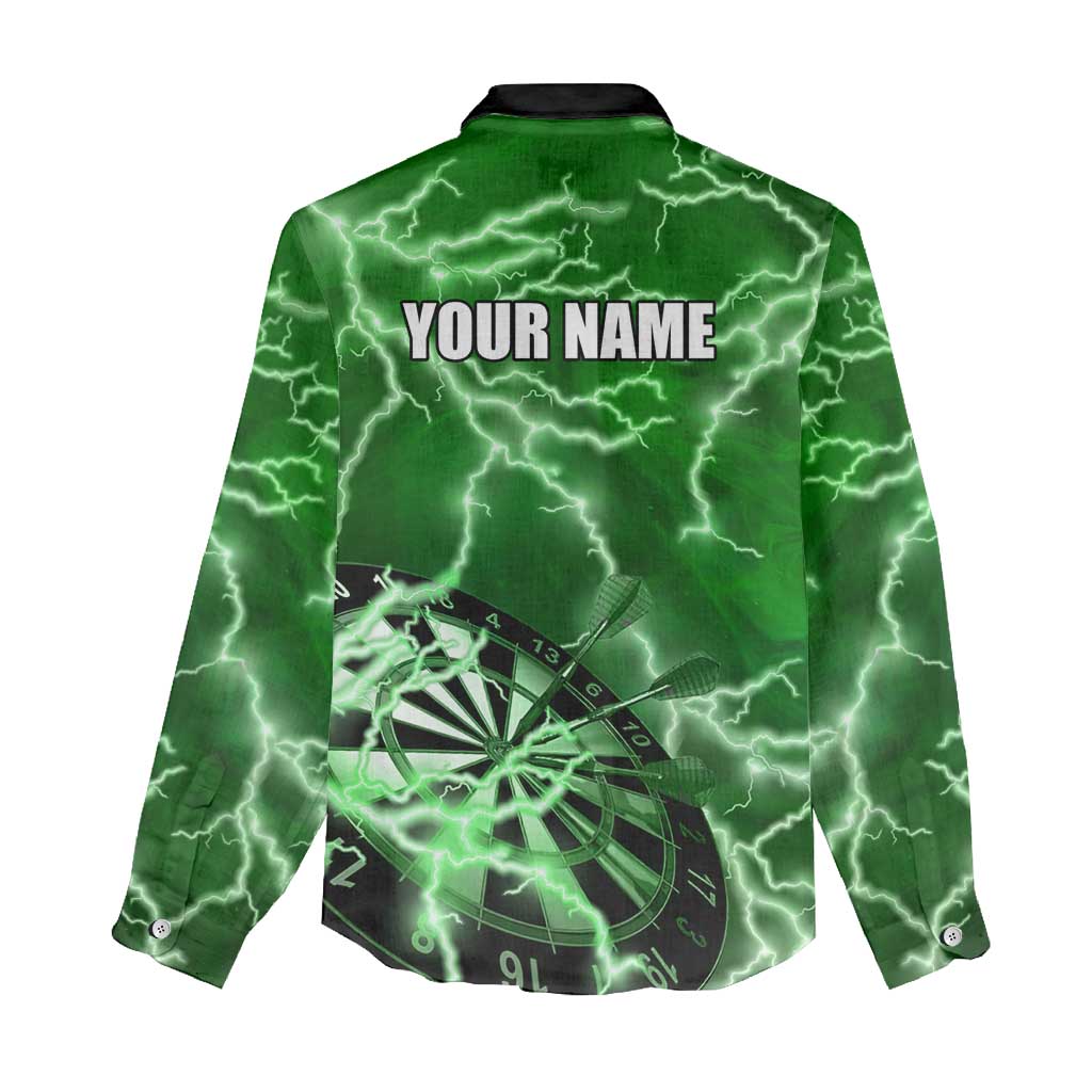 Personalized Darts Lightning Green Storm Women Casual Shirt with Electric Energy Pattern and Dartboard Graphics - Wonder Print Shop