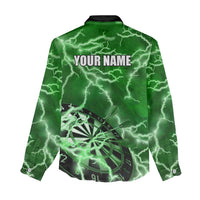 Personalized Darts Lightning Green Storm Women Casual Shirt with Electric Energy Pattern and Dartboard Graphics - Wonder Print Shop