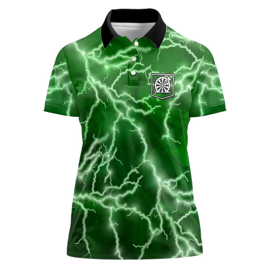 Personalized Darts Lightning Green Storm Women Polo Shirt with Electric Energy Pattern and Dartboard Graphics - Wonder Print Shop