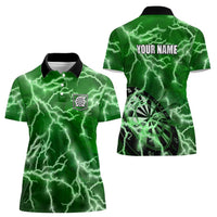 Personalized Darts Lightning Green Storm Women Polo Shirt with Electric Energy Pattern and Dartboard Graphics - Wonder Print Shop