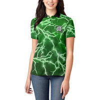 Personalized Darts Lightning Green Storm Women Polo Shirt with Electric Energy Pattern and Dartboard Graphics - Wonder Print Shop