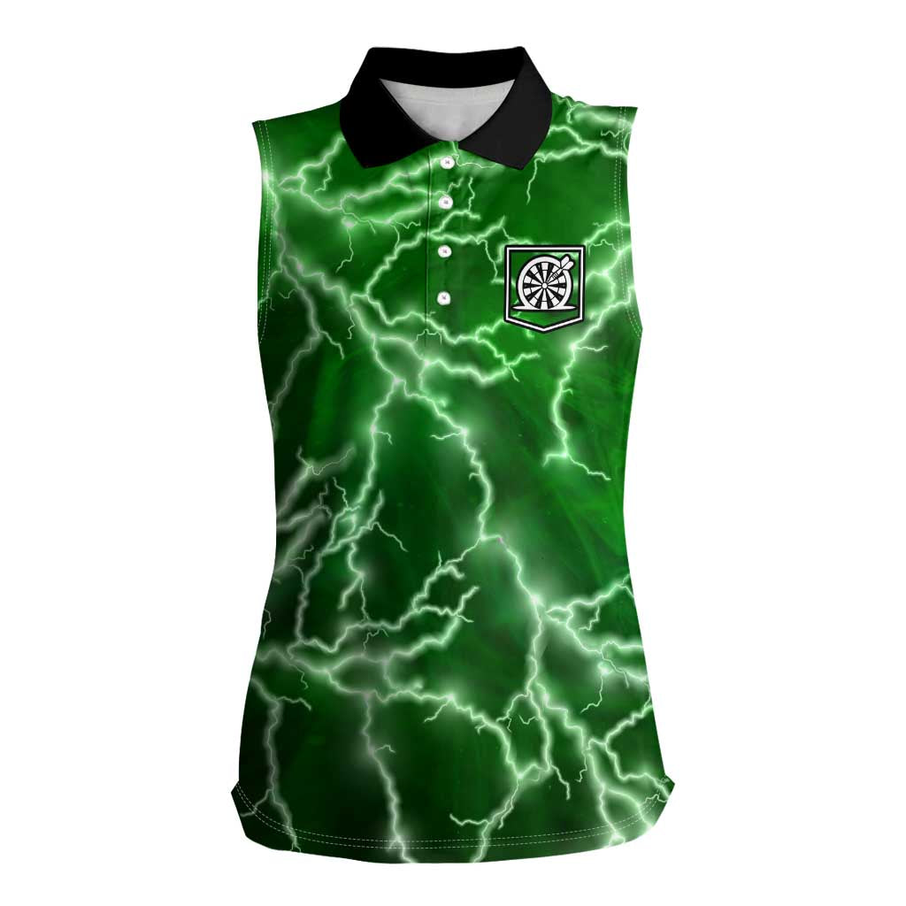 Personalized Darts Lightning Green Storm Women Sleeveless Polo Shirt with Electric Energy Pattern and Dartboard Graphics - Wonder Print Shop