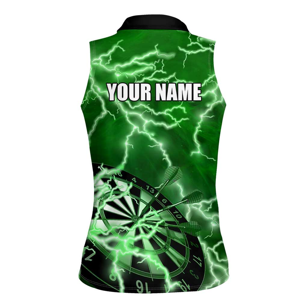 Personalized Darts Lightning Green Storm Women Sleeveless Polo Shirt with Electric Energy Pattern and Dartboard Graphics - Wonder Print Shop