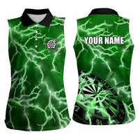 Personalized Darts Lightning Green Storm Women Sleeveless Polo Shirt with Electric Energy Pattern and Dartboard Graphics - Wonder Print Shop