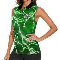 Personalized Darts Lightning Green Storm Women Sleeveless Polo Shirt with Electric Energy Pattern and Dartboard Graphics - Wonder Print Shop
