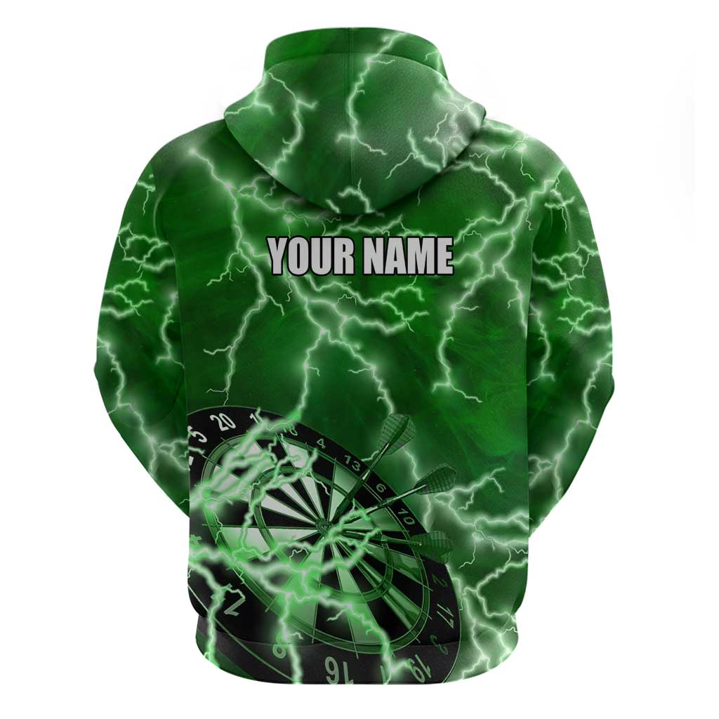 Personalized Darts Lightning Green Storm Zip Hoodie with Electric Energy Pattern and Dartboard Graphics - Wonder Print Shop