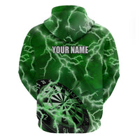 Personalized Darts Lightning Green Storm Zip Hoodie with Electric Energy Pattern and Dartboard Graphics - Wonder Print Shop