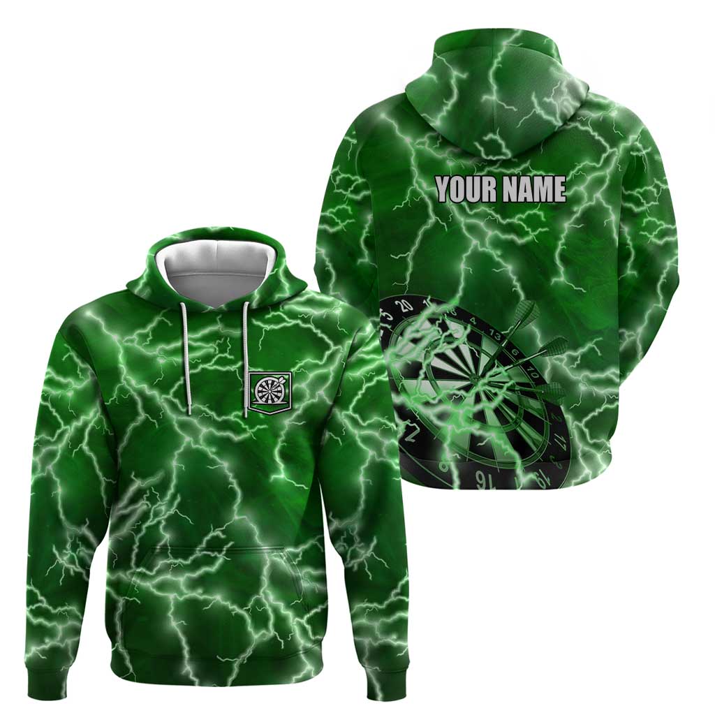 Personalized Darts Lightning Green Storm Zip Hoodie with Electric Energy Pattern and Dartboard Graphics - Wonder Print Shop