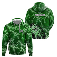 Personalized Darts Lightning Green Storm Zip Hoodie with Electric Energy Pattern and Dartboard Graphics - Wonder Print Shop