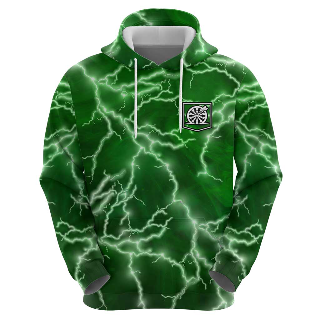 Personalized Darts Lightning Green Storm Zip Hoodie with Electric Energy Pattern and Dartboard Graphics - Wonder Print Shop