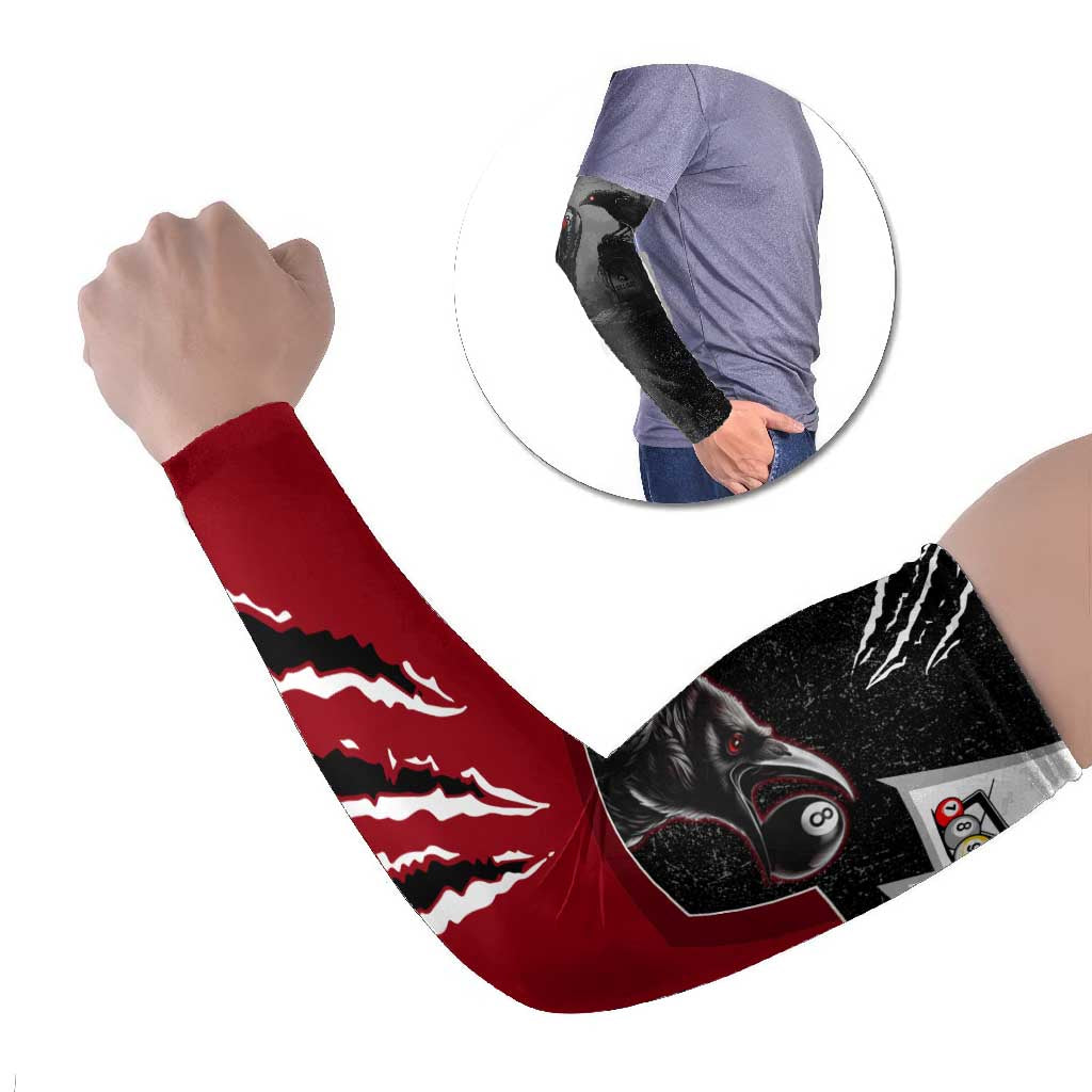 Personalized Raven Billiards Arm Sleeves with Dark Cemetery Scene and Red Eye Crow Artwork - Wonder Print Shop