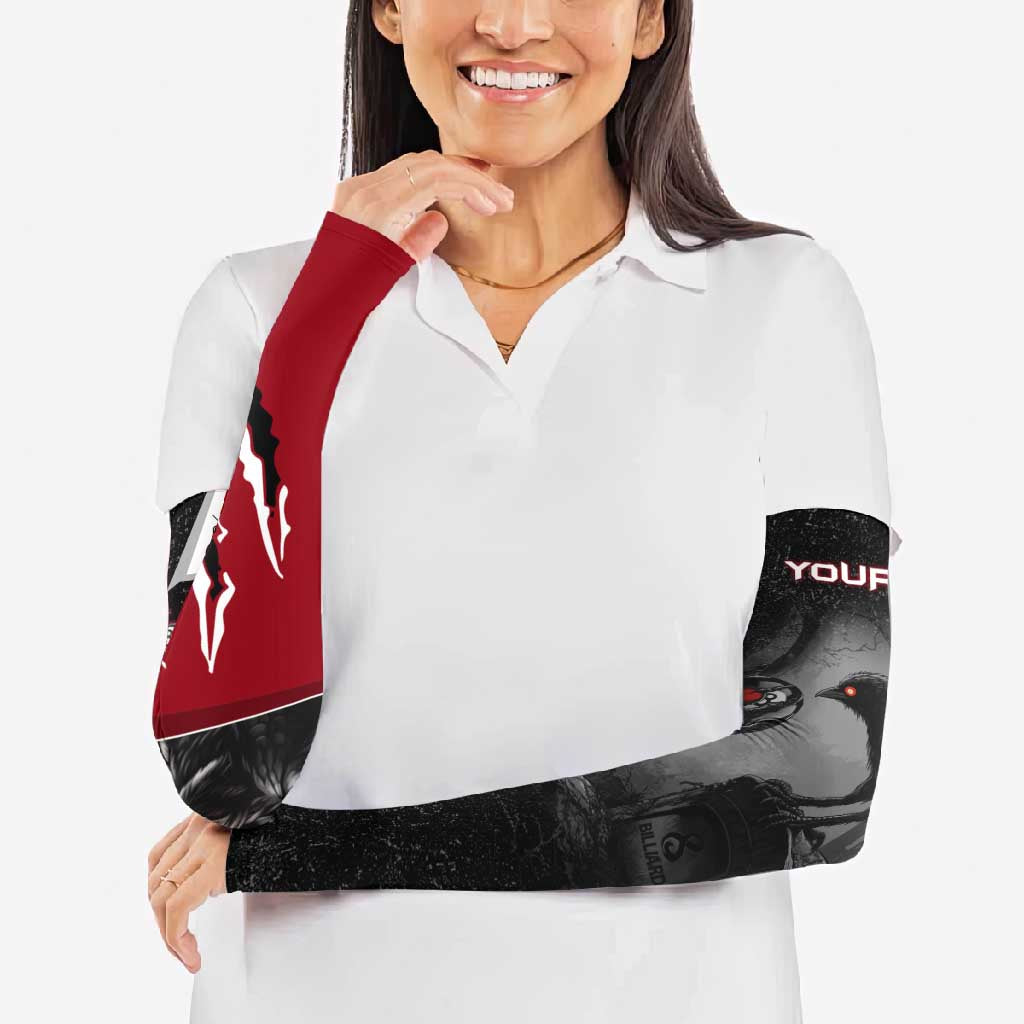 Personalized Raven Billiards Arm Sleeves with Dark Cemetery Scene and Red Eye Crow Artwork - Wonder Print Shop