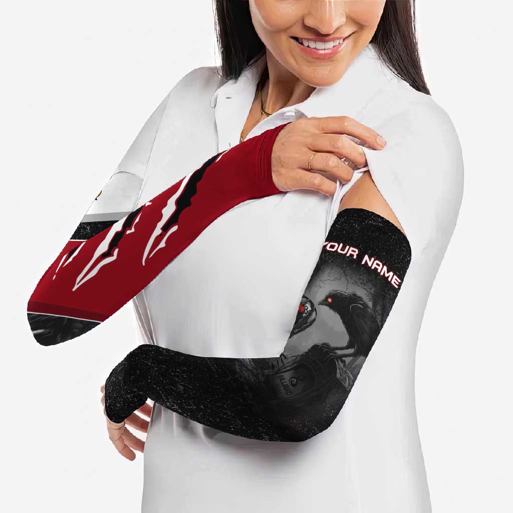 Personalized Raven Billiards Arm Sleeves with Dark Cemetery Scene and Red Eye Crow Artwork - Wonder Print Shop