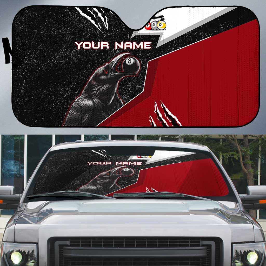 Personalized Raven Billiards Auto Sun Shade with Dark Cemetery Scene and Red Eye Crow Artwork - Wonder Print Shop