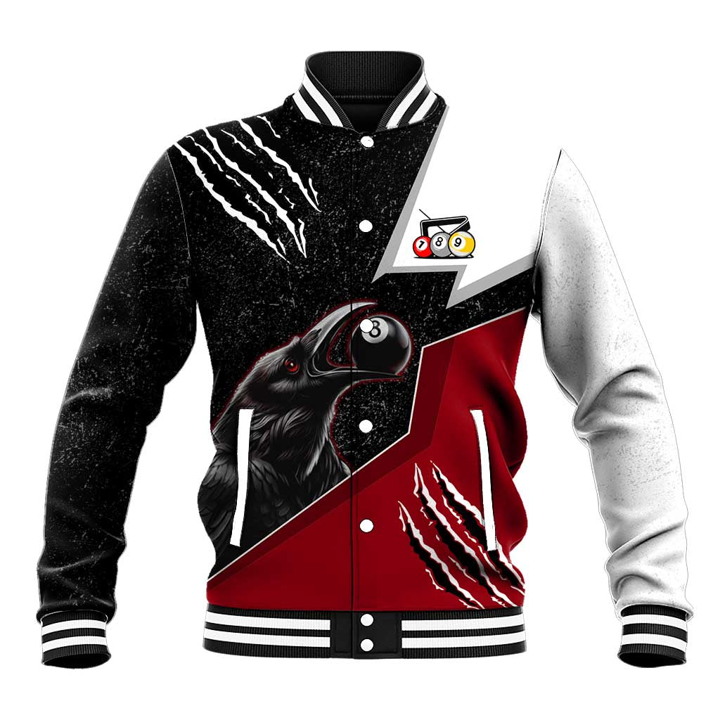 Personalized Raven Billiards Baseball Jacket with Dark Cemetery Scene and Red Eye Crow Artwork - Wonder Print Shop