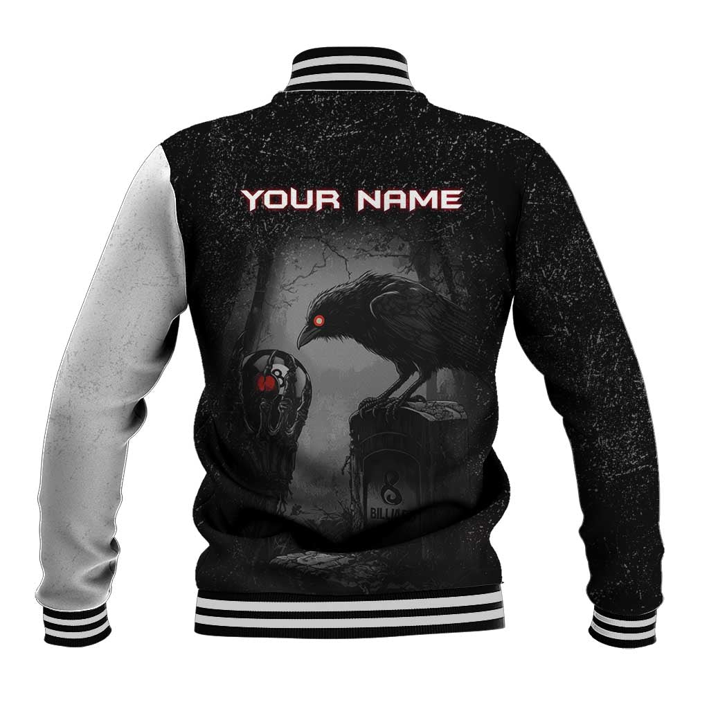 Personalized Raven Billiards Baseball Jacket with Dark Cemetery Scene and Red Eye Crow Artwork - Wonder Print Shop