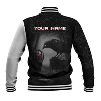 Personalized Raven Billiards Baseball Jacket with Dark Cemetery Scene and Red Eye Crow Artwork - Wonder Print Shop